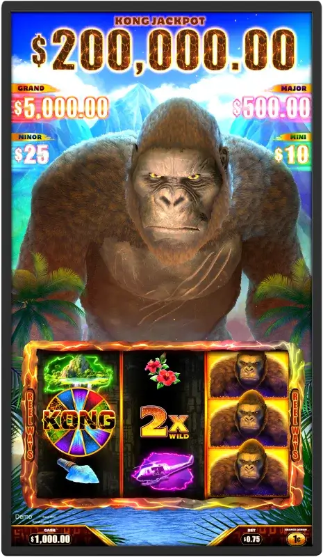Gorilla-themed slot machine with jackpot prizes displayed