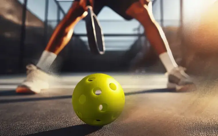 Person playing pickleball with paddle and ball